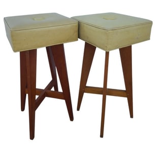 Pair of Mid Century Padded Stools
