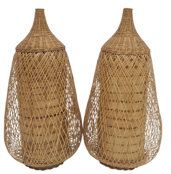 Pair of MCM Wicker Swag Lamp Shades (1 of 7)