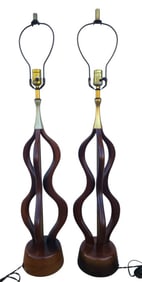 2 MCM Walnut Table Lamps by Woolums Modline Style