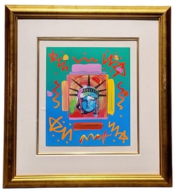 Peter Max Liberty Head II Collage-Blue Mixed Media