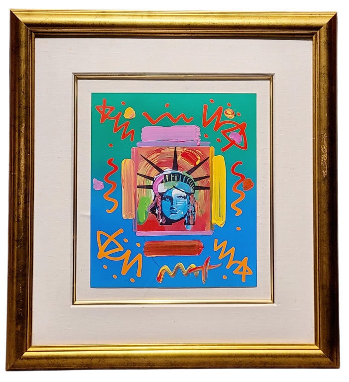 Peter Max Liberty Head II Collage-Blue Mixed Media