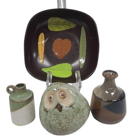 MCM Collectors Lot with Pottery Owl, Bowl, Vases