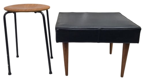 Mid-Century Dot Stool & Leather Foot Rest