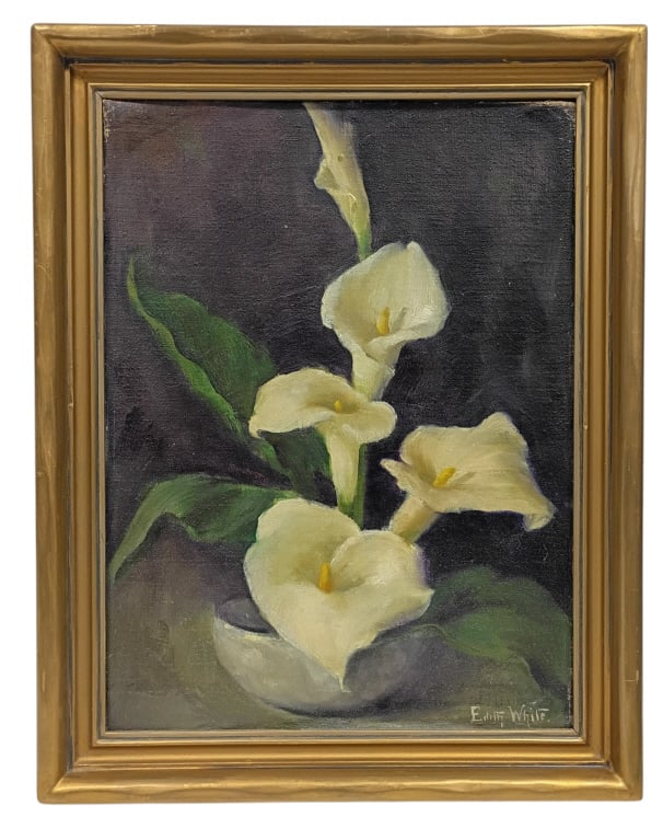 Edith White Still Life Calla Lilies Oil on Board (1 of 9)