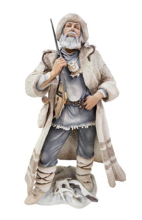 Bronn USA Mountain Man 19" Sculpture #8/25: Bronn USA fine porcelain Mountain Man sculpture / statue. Grizzled outdoorsman in animal skins with rifle over his shoulder. Number 8 in an edition of 25. Measures approximately 19" tall to tip of rif