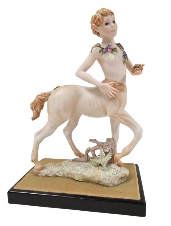 1982 Cybis Theron the Hunter Bisque Figurine #32: Vintage Cybis porcelain bisque Theron the Hunter figurine. Signed Cybis USA and numbered 32 from a limited run. Stamped Cybis with a year of 1982. Measures 11" tall on an 8" by 5" base. No chips, crac