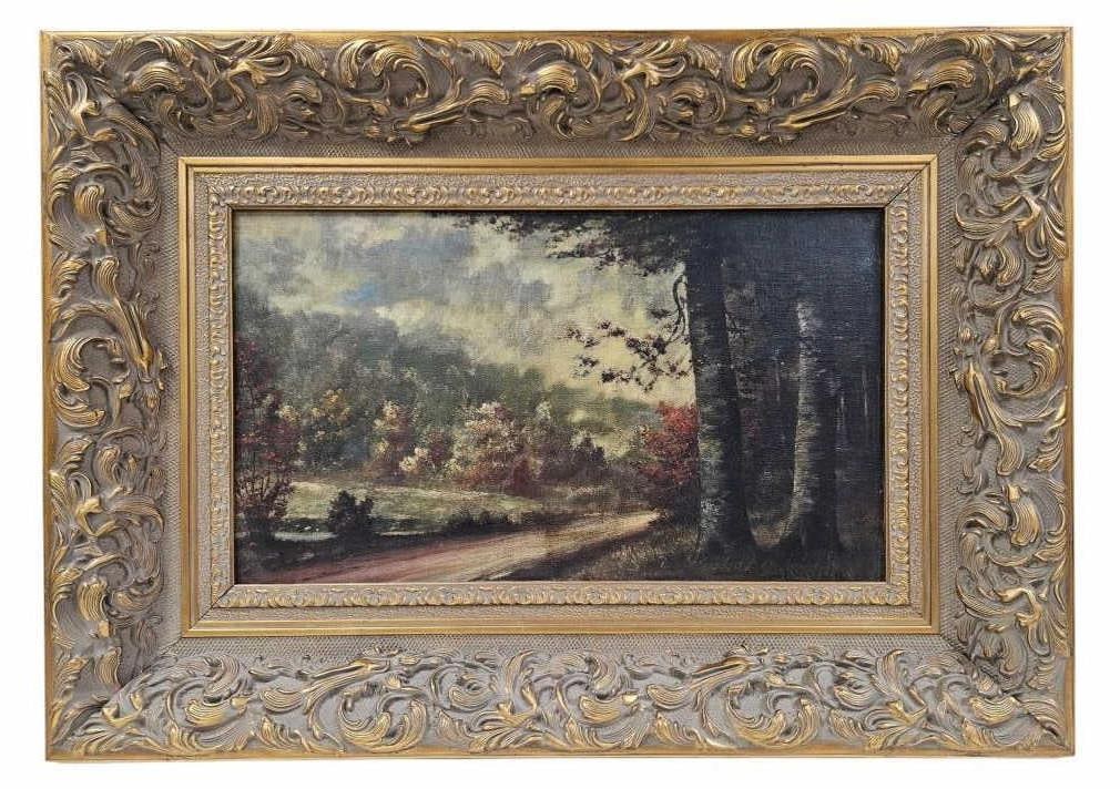 T.C. Steele Signed Landscape Oil on Board: Old oil on board landscape painting signed T.C. Steele lower right in black. Attr. to American Theodore Clement Steele (1847-1926), an innovator and leader in American Midwest painting and is one of t