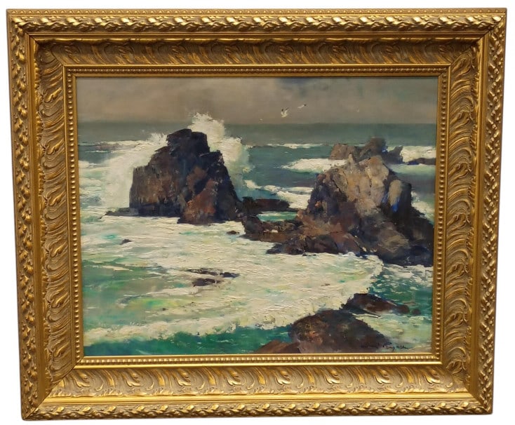 Herbert Ryman Original Oil Painting on Canvas: Herbert Ryman (b. 1910- d. 1989, California) was known for his artwork, but also working for the Disney Company as a concept artist. No certificate of authenticity. Signed in lower right by artist. Vi