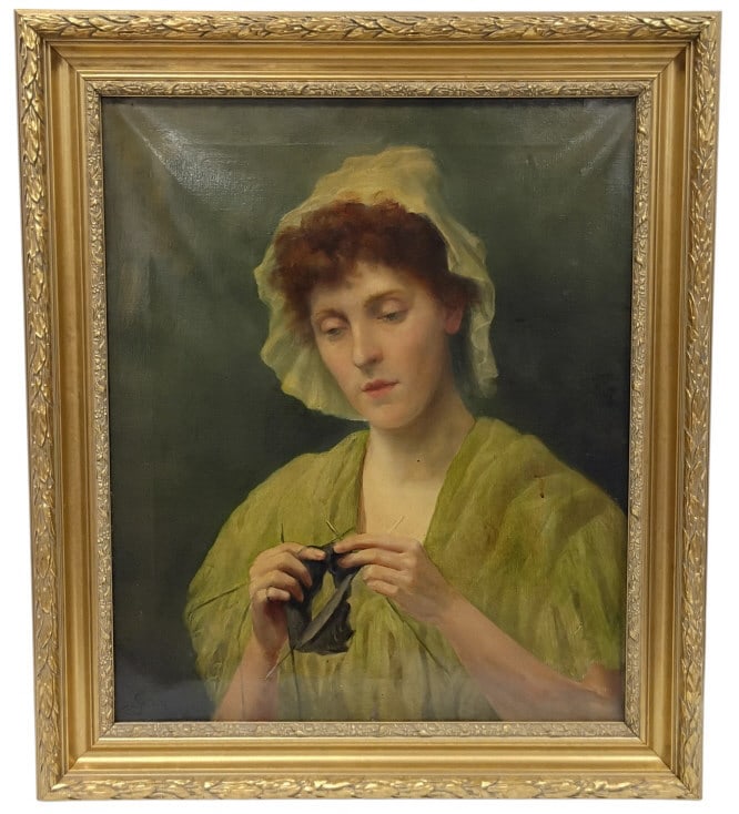 1882 Monogrammed Portrait Oil on Canvas Painting (1 of 13)