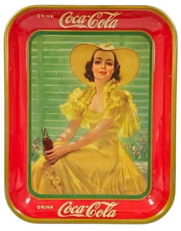 1938 Girl at Shade Coca Cola Advertising Tray (1 of 8)