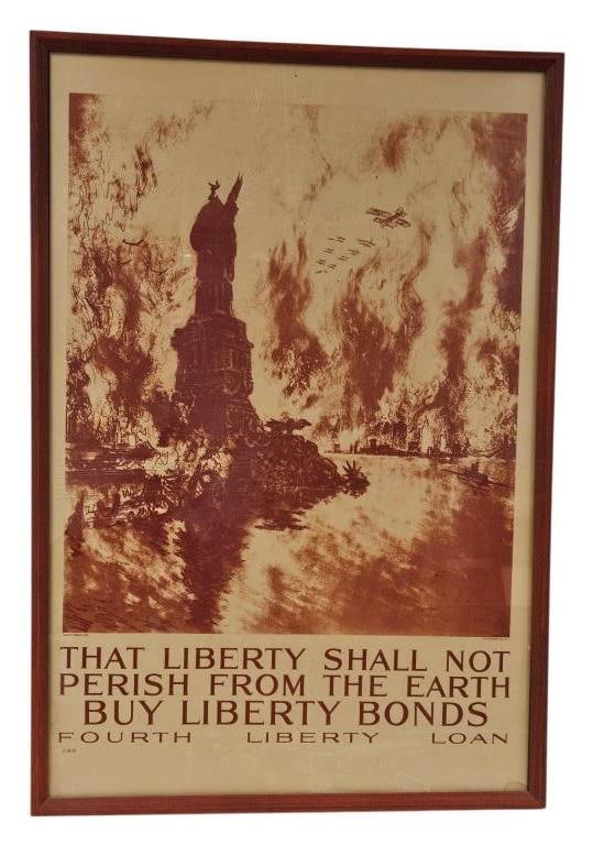 Joseph Pennell WWI Liberty Bonds Poster NYC: IMPORTANT NOTE: Please be advised that we offer reasonably priced in-house shipping, but you must select Arrange My Own Shipping as part of your post-auction invoice options. World War I, Fourth Liber