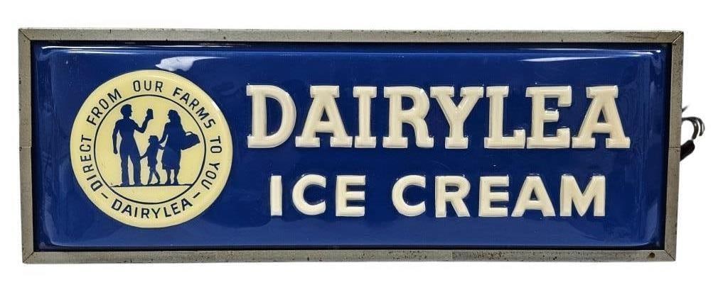 Vintage Dairylea Ice Cream Lighted Store Sign: IMPORTANT NOTE: Please be advised that we offer reasonably priced in-house shipping, but you must select Arrange My Own Shipping as part of your post-auction invoice options. Dairylea Ice Cream was a