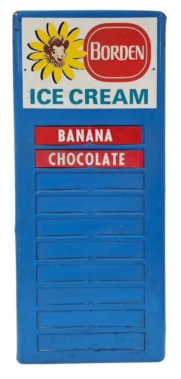 Vintage Borden's Ice Cream Flavor Menu Board: IMPORTANT NOTE: Please be advised that we offer reasonably priced in-house shipping, but you must select Arrange My Own Shipping as part of your post-auction invoice options. Likely circa late 1950s o