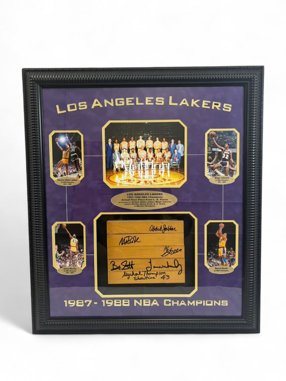 Lakers Signed Game Used Forum Floor PSA/DNA: IMPORTANT NOTE: Please be advised that we offer reasonably priced in-house shipping, but you must select Arrange My Own Shipping as part of your post-auction invoice options. This framed autographed c