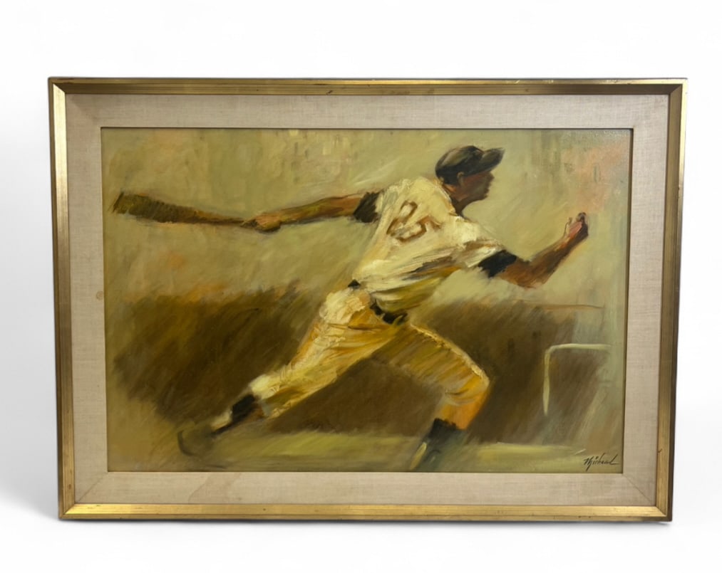Oil On Canvas "The Batter" By George Michaud: IMPORTANT NOTE: Please be advised that we offer reasonably priced in-house shipping, but you must select Arrange My Own Shipping as part of your post-auction invoice options. Original oil on canvas, "