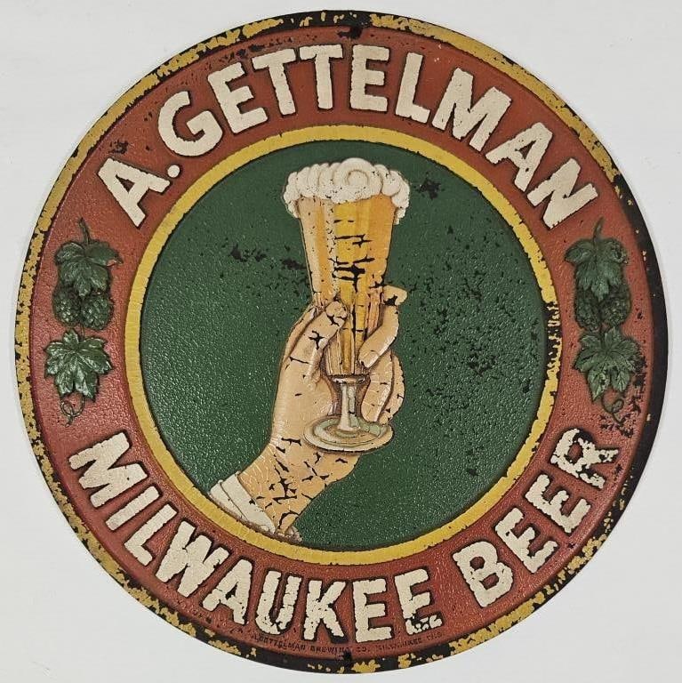 Rare Vintage Gettelman Brewing Embossed Sign (1 of 9)