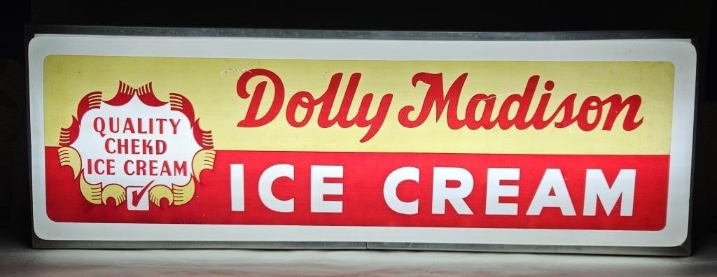 Vintage Dualite Dolly Madison Ice Cream Light Sign: IMPORTANT NOTE: Please be advised that we offer reasonably priced in-house shipping, but you must select Arrange My Own Shipping as part of your post-auction invoice options. Vintage Dolly Madison Ice
