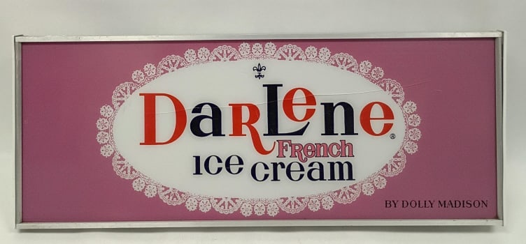 Vintage Darlene French Ice Cream Lighted Sign: IMPORTANT NOTE: Please be advised that we offer reasonably priced in-house shipping, but you must select Arrange My Own Shipping as part of your post-auction invoice options. Vintage Darlene by Dolly