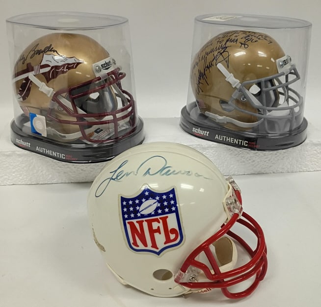 Signed Mini Helmets Rudy Bobby Bowden Len Dawson: IMPORTANT NOTE: Please be advised that we offer reasonably priced in-house shipping, but you must select Arrange My Own Shipping as part of your post-auction invoice options. Three signed