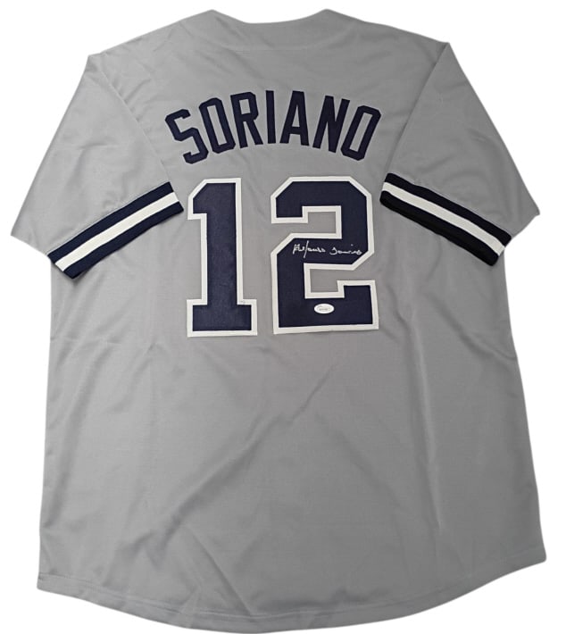 Yankees Alfonso Soriano Signed Jersey JSA Cert: IMPORTANT NOTE: Please be advised that we offer reasonably priced in-house shipping, but you must select Arrange My Own Shipping as part of your post-auction invoice options. Size XL New York Yankees