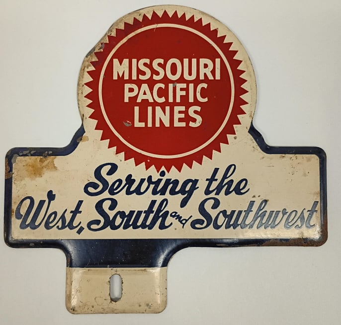 Vintage Missouri Pacific Lines License Topper: IMPORTANT NOTE: Please be advised that we offer reasonably priced in-house shipping, but you must select Arrange My Own Shipping as part of your post-auction invoice options. Vintage Missouri Pacific