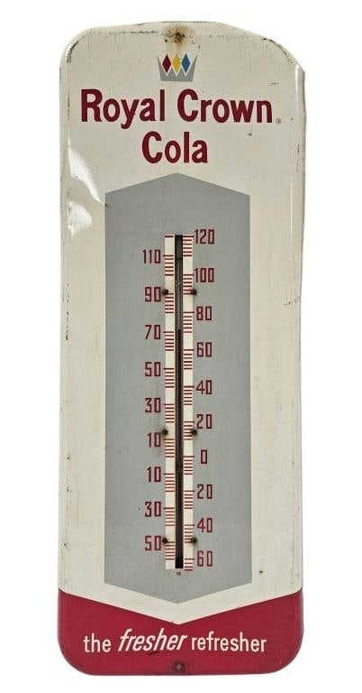 1961 Royal Crown Cola 26" Thermometer: IMPORTANT NOTE: Please be advised that we offer reasonably priced in-house shipping, but you must select Arrange My Own Shipping as part of your post-auction invoice options. Vintage 1961 Royal Crown