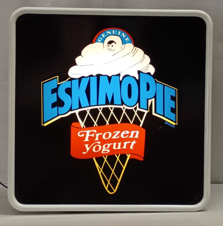 Eskimo Pie Frozen Yogurt Lighted Advertising Sign: IMPORTANT NOTE: Please be advised that we offer reasonably priced in-house shipping, but you must select Arrange My Own Shipping as part of your post-auction invoice options. Lighted Eskimo Pie