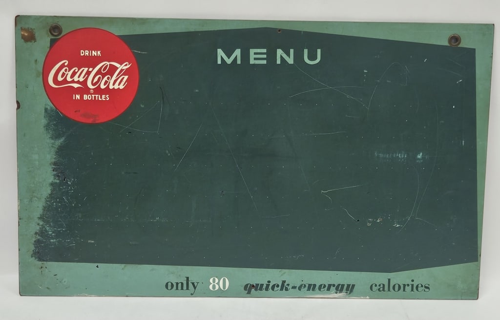 Rare 1940s/50s Coca Cola Masonite Menu Board: IMPORTANT NOTE: Please be advised that we offer reasonably priced in-house shipping, but you must select Arrange My Own Shipping as part of your post-auction invoice options. Circa 1940s/1950s Coca Co