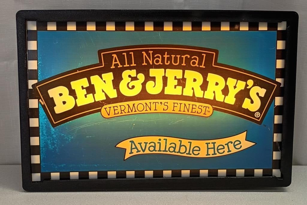 Ben & Jerry's Ice Cream Lighted Store Sign: IMPORTANT NOTE: Please be advised that we offer reasonably priced in-house shipping, but you must select Arrange My Own Shipping as part of your post-auction invoice options. Ben & Jerry's Vermont's