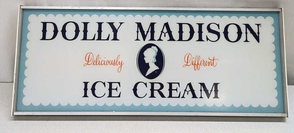 Vintage Dolly Madison Ice Cream Lighted Store Sign: IMPORTANT NOTE: Please be advised that we offer reasonably priced in-house shipping, but you must select Arrange My Own Shipping as part of your post-auction invoice options. Vintage Dolly Madison "De