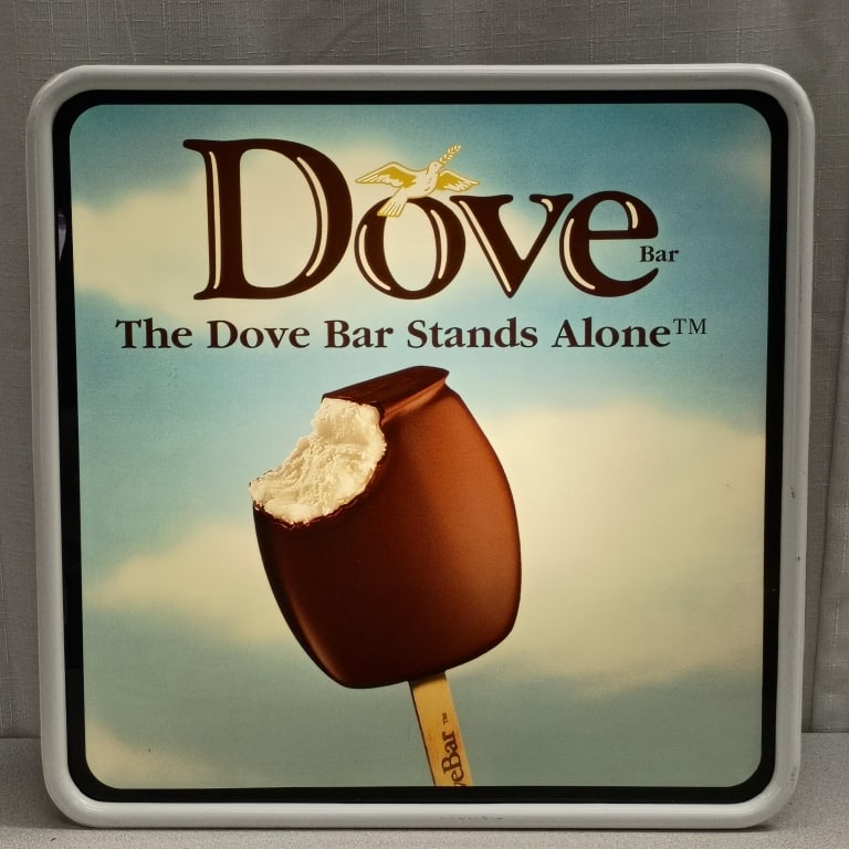 Dove Ice Cream Bar Store Promotional Lighted Sign: IMPORTANT NOTE: Please be advised that we offer reasonably priced in-house shipping, but you must select Arrange My Own Shipping as part of your post-auction invoice options. "The Dove Bar Stands Alon