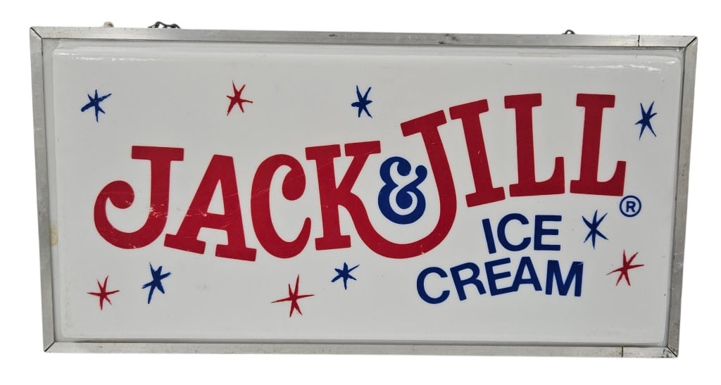 Vintage Jack & Jill Ice Cream Lighted Sign: IMPORTANT NOTE: Please be advised that we offer reasonably priced ?in-house shipping,? but you must select ?Arrange My Own Shipping? as part of your post-auction invoice options. Vintage Jack & Jill I