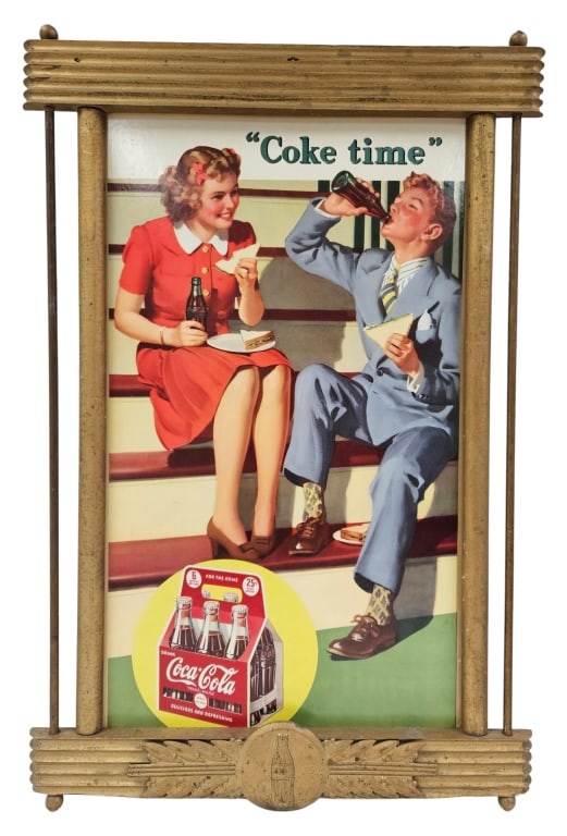 Rare 1943 Coke Time Cardboard Sign Original Frame: IMPORTANT NOTE: Please be advised that we offer reasonably priced in-house shipping, but you must select Arrange My Own Shipping as part of your post-auction invoice options. Rare vintage 1943 Coca-Co