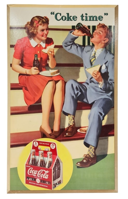 Rare 1943 Coke Time Cardboard Sign Original Frame - 2