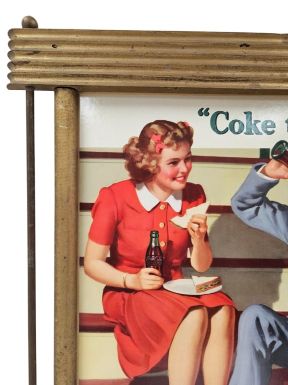 Rare 1943 Coke Time Cardboard Sign Original Frame - 5