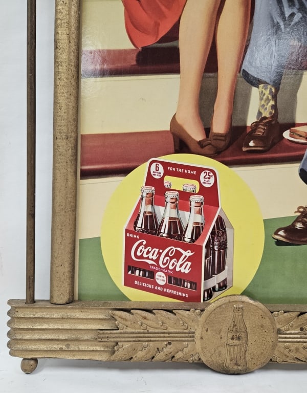 Rare 1943 Coke Time Cardboard Sign Original Frame - 7