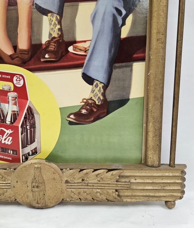 Rare 1943 Coke Time Cardboard Sign Original Frame - 8