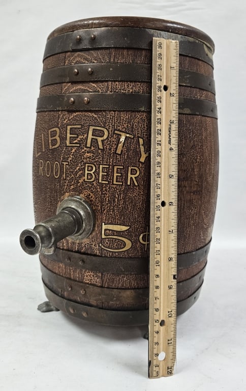 Antique Liberty Root Beer 5c Barrel Dispenser - 11