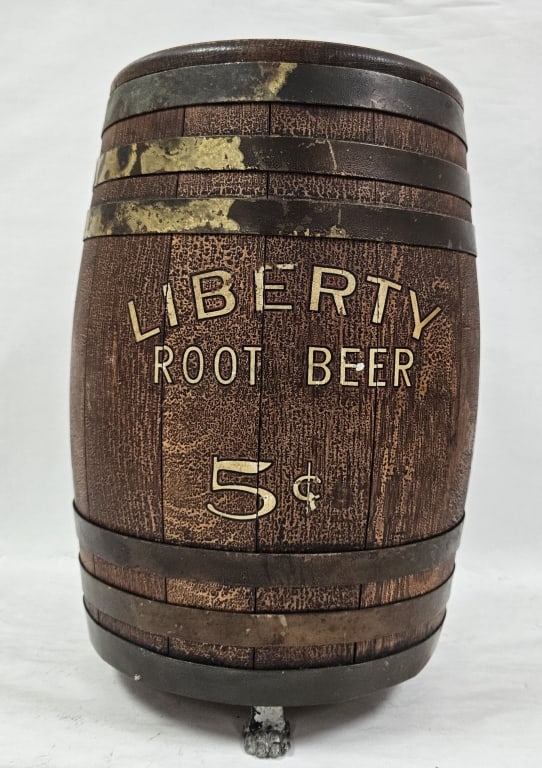 Antique Liberty Root Beer 5c Barrel Dispenser - 6