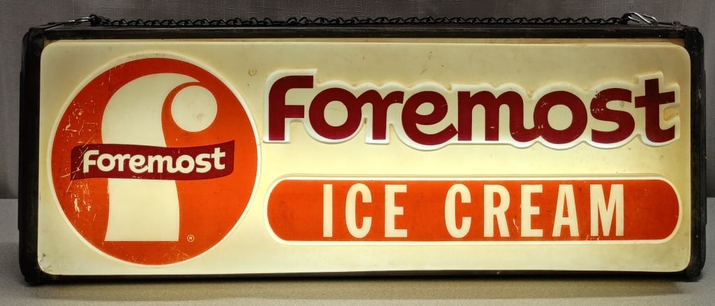Rare Embossed Foremost Ice Cream Light Store Sign: IMPORTANT NOTE: Please be advised that we offer reasonably priced in-house shipping, but you must select Arrange My Own Shipping as part of your post-auction invoice options. Vintage Foremost Ice Crea