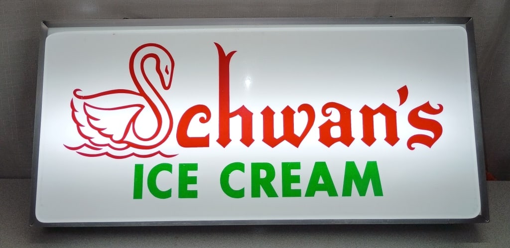 Schwan's Ice Cream Lighted Advertising Sign: IMPORTANT NOTE: Please be advised that we offer reasonably priced ?in-house shipping,? but you must select ?Arrange My Own Shipping? as part of your post-auction invoice options. Schwan's Ice Cream li
