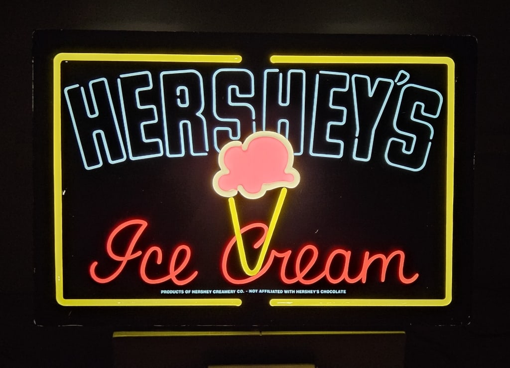 Hershey's Ice Cream Neon-Style Light Box: IMPORTANT NOTE: Please be advised that we offer reasonably priced in-house shipping, but you must select Arrange My Own Shipping as part of your post-auction invoice options. Neon-style Hershey's Ice