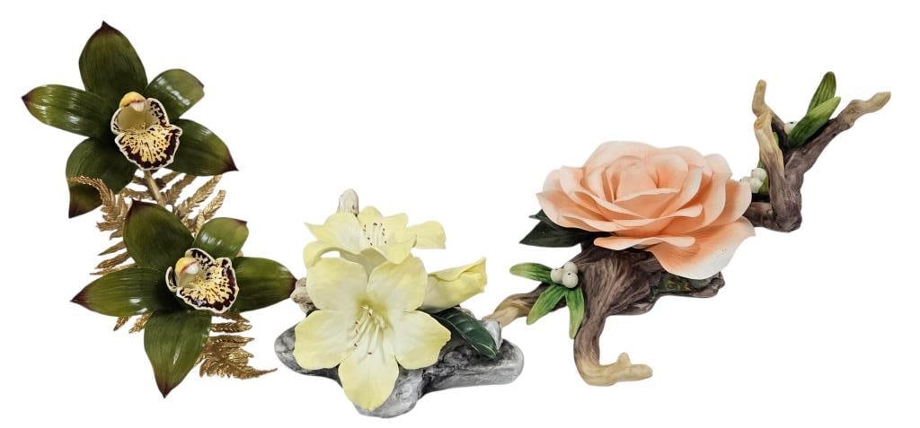 Boehm Fine Bone Porcelain Flower Group: IMPORTANT NOTE: Please be advised that we offer reasonably priced in-house shipping, but you must select Arrange My Own Shipping as part of your post-auction invoice options. Group of 3 Boehm fine
