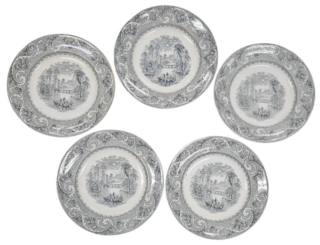 Antique Rhine Pattern Gray Transferware Group - 10