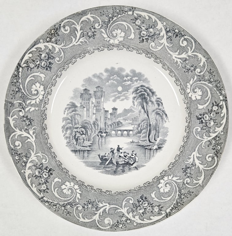 Antique Rhine Pattern Gray Transferware Group - 11