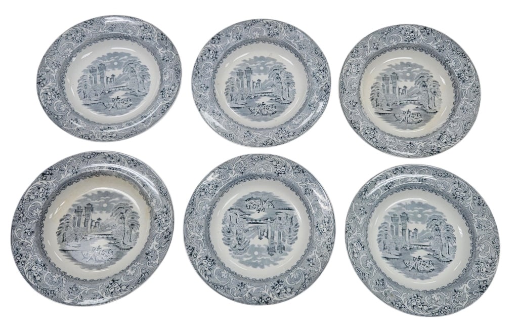 Antique Rhine Pattern Gray Transferware Group - 15