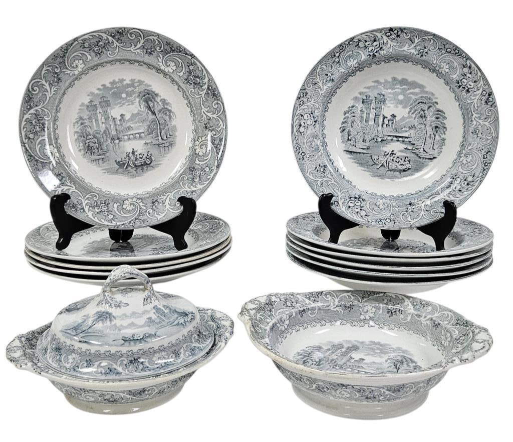 Antique Rhine Pattern Gray Transferware Group (1 of 19)
