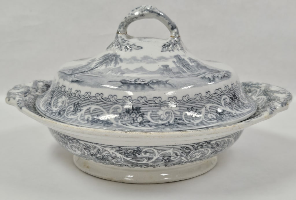 Antique Rhine Pattern Gray Transferware Group - 2