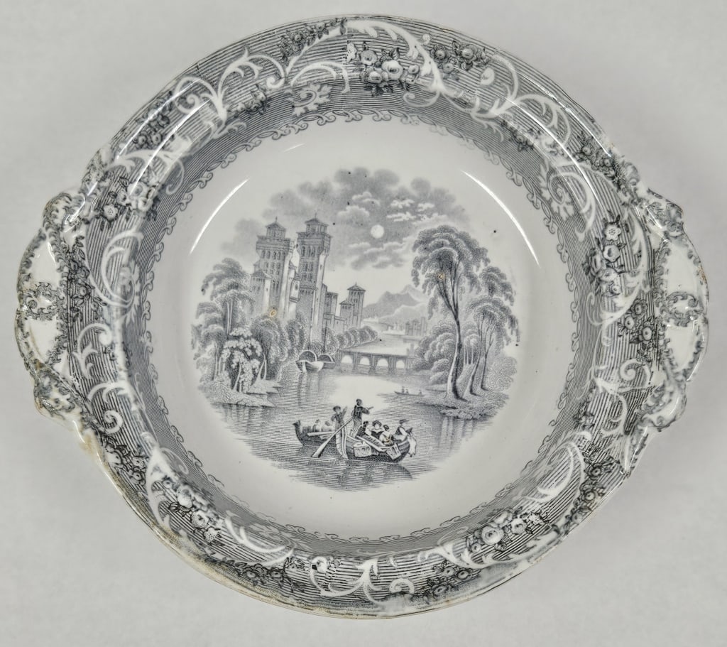 Antique Rhine Pattern Gray Transferware Group - 8