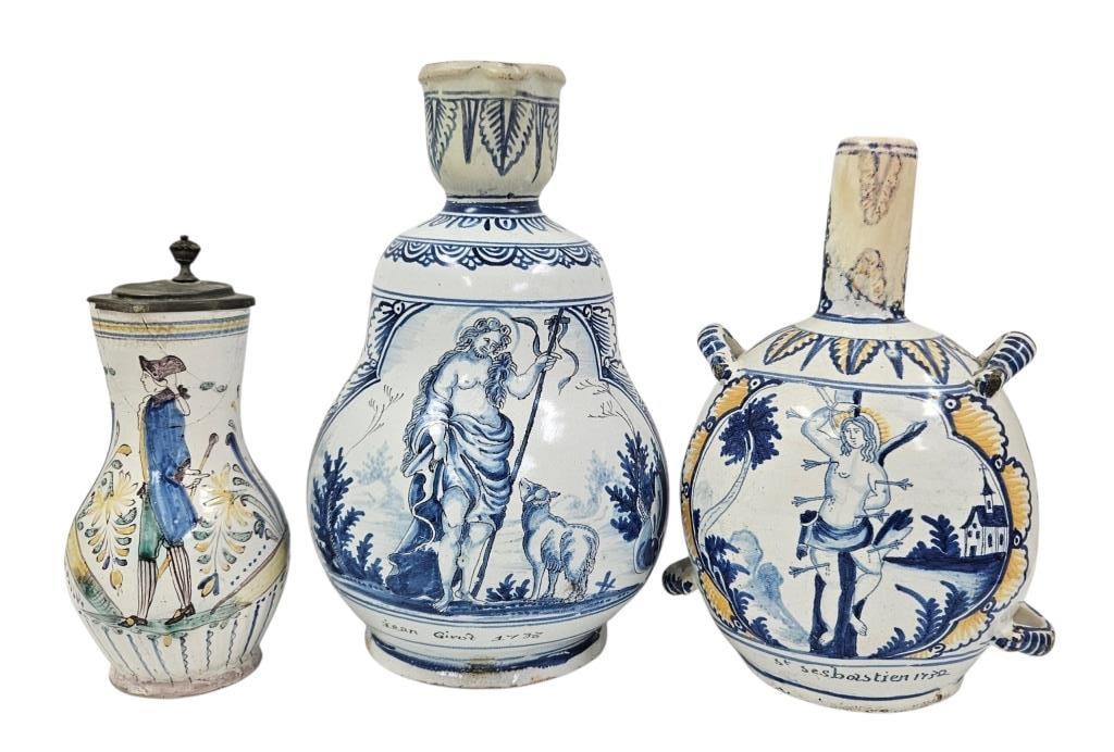 Rare 18th - 19th Century Faience Group: IMPORTANT NOTE: Please be advised that we offer reasonably priced in-house shipping, but you must select Arrange My Own Shipping as part of your post-auction invoice options. Three-piece antique 18th